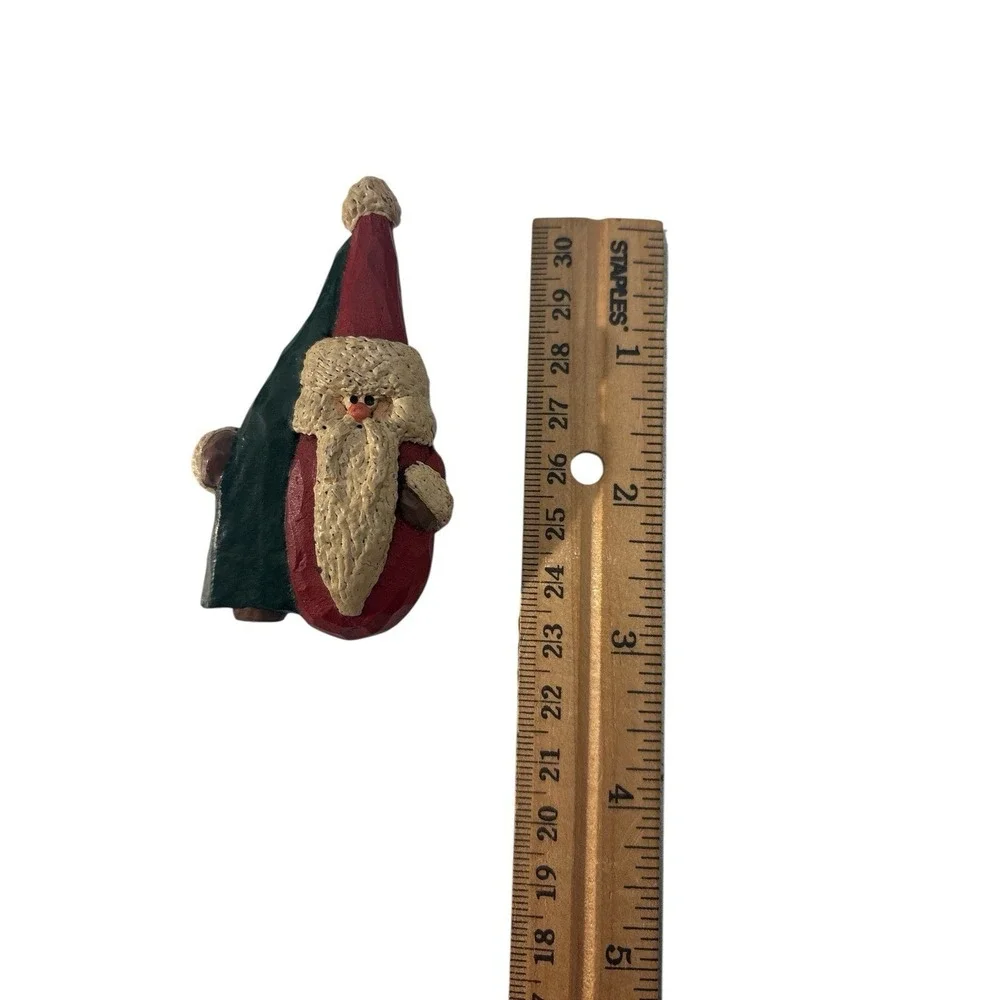 Vintage Handmade Painted Christmas Holiday‎ Santa Holding Spruce Tree Brooch Pin